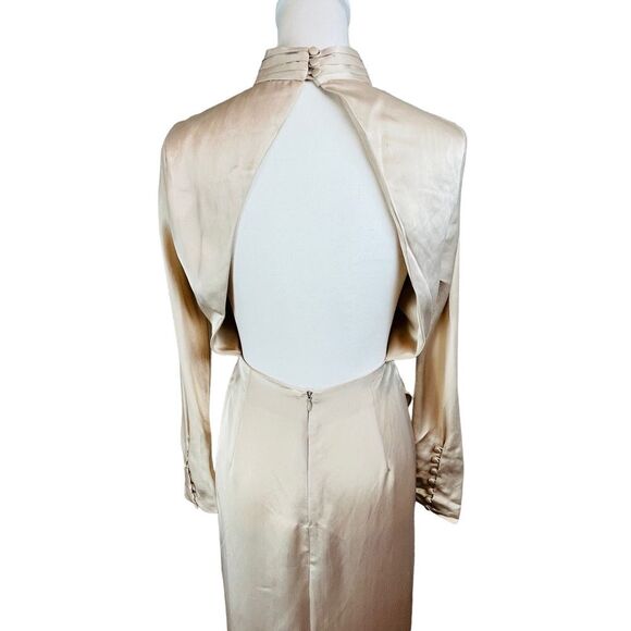 ZARA Events Champagne Open Back Dress Sz M New NWT Long Sleeve High Neck Tulip - Picture 10 of 16